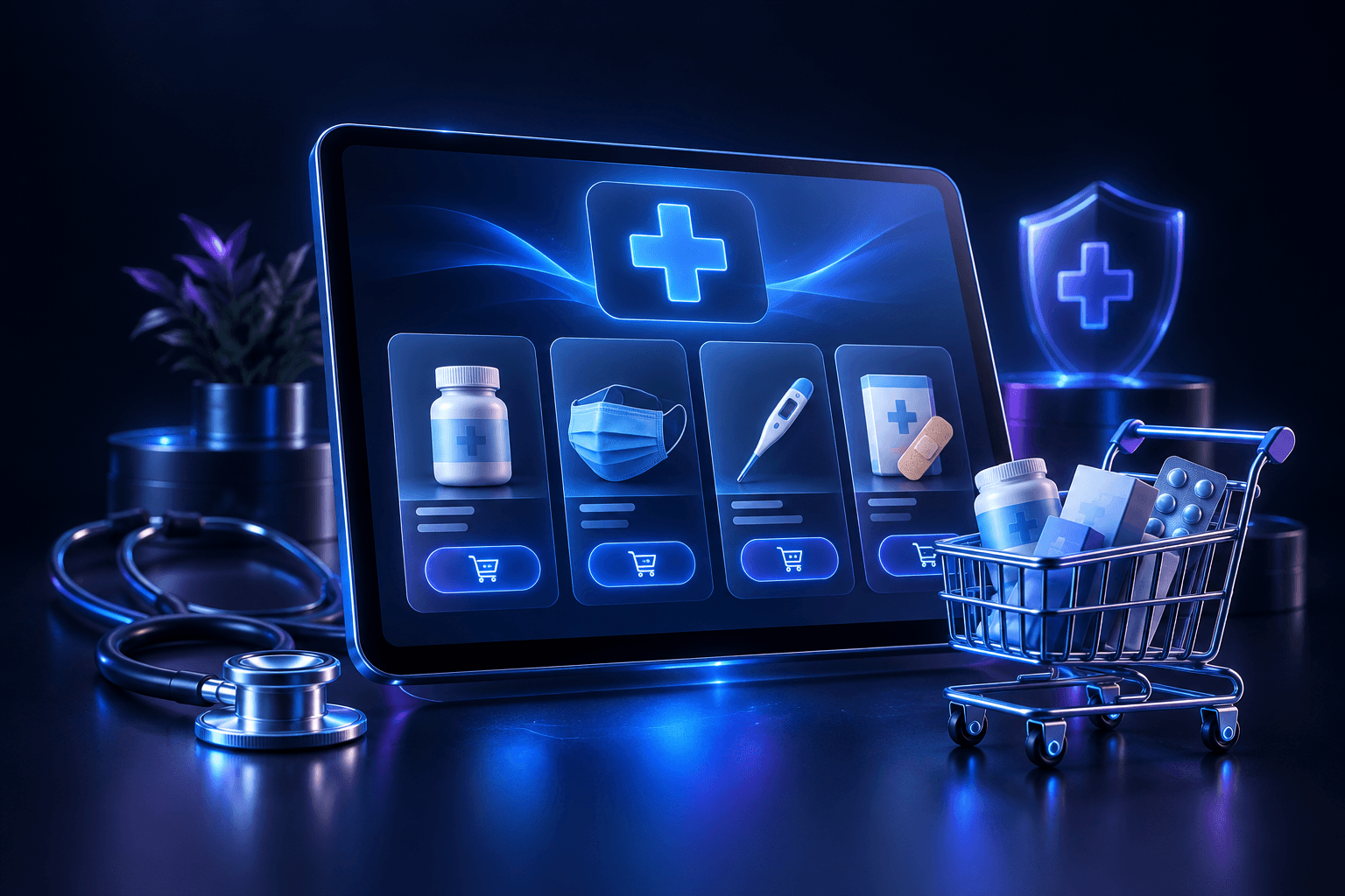 Medikal Merkezi e-ticaret sitesi için hazırlanmış temsili teknoloji illüstrasyonu
